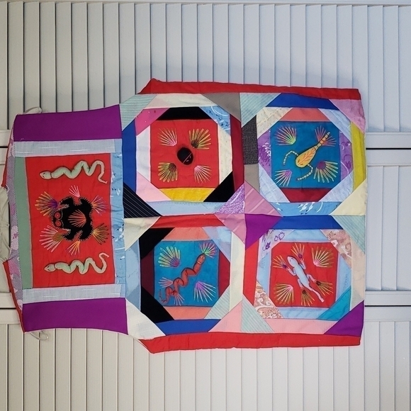 Hand Crafted Chinese Folk Art Quilted Vest with Appliques, Red/Multi - Picture 1 of 16